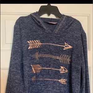 Heather blue hoodie with rose gold arrow design